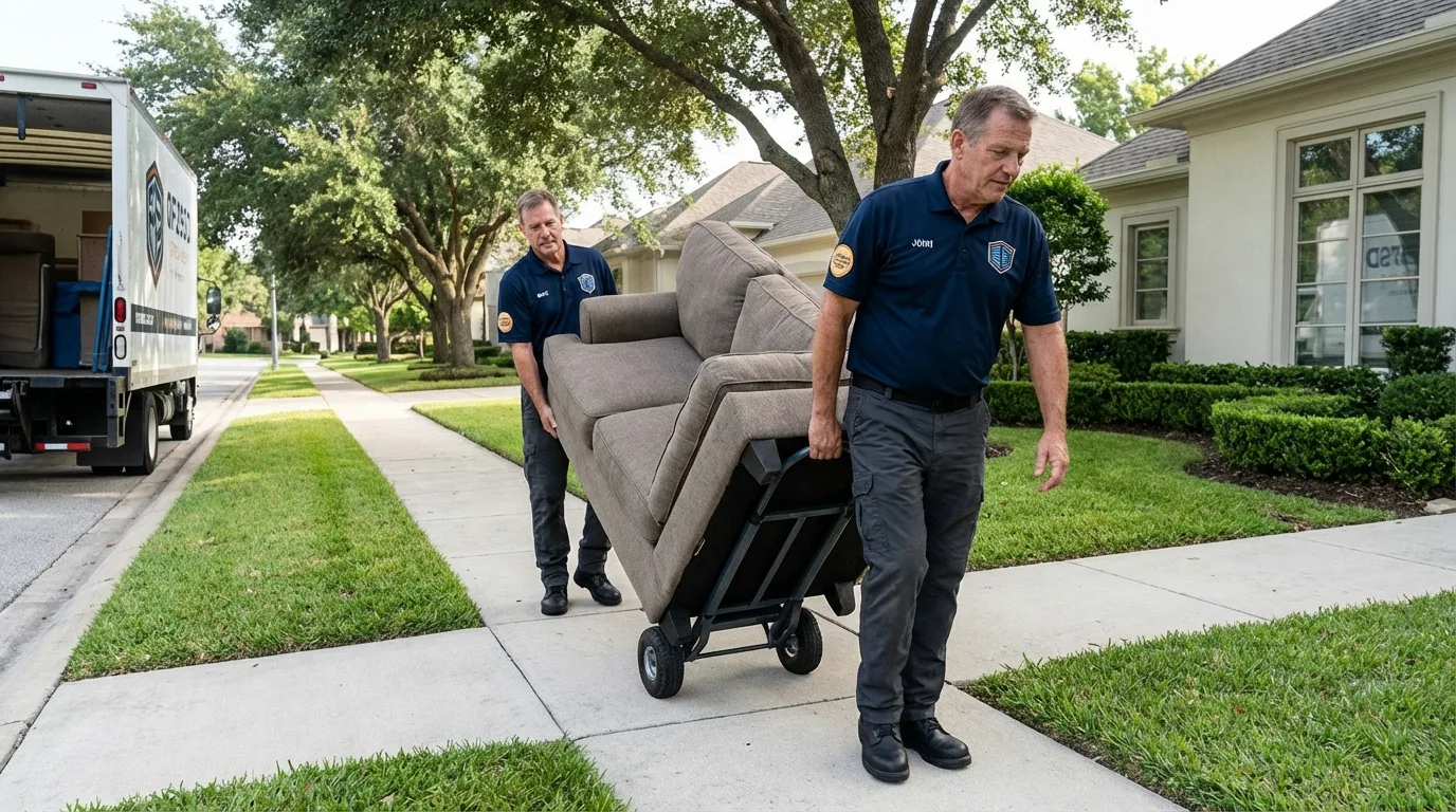 Local residential moving crew loading furniture in Lineville, AL